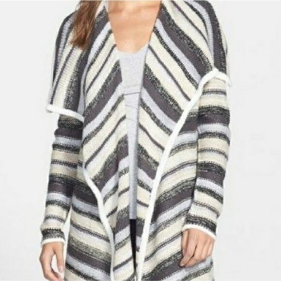 Kensie Melange Striped Waterfall Cascade Open Drape Cardigan Multicolor Sweater - Picture 2 of 12